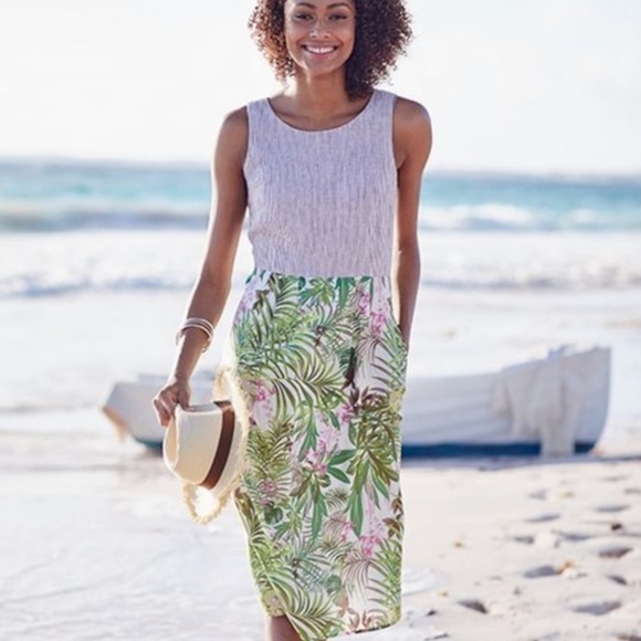 J. Jill Palms and Stripes Sleeveless Sheath Dress - Picture 1 of 13